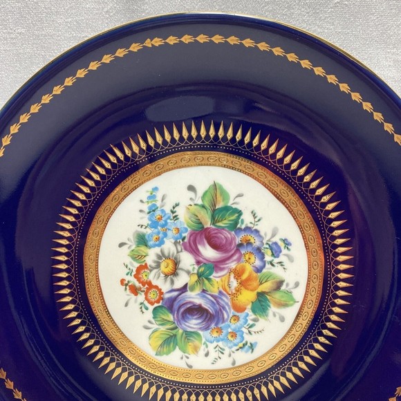 Roman Style Plate Blue With Pink Blue Yellow & More Florals  10.25” gold Trimmed - Picture 4 of 9